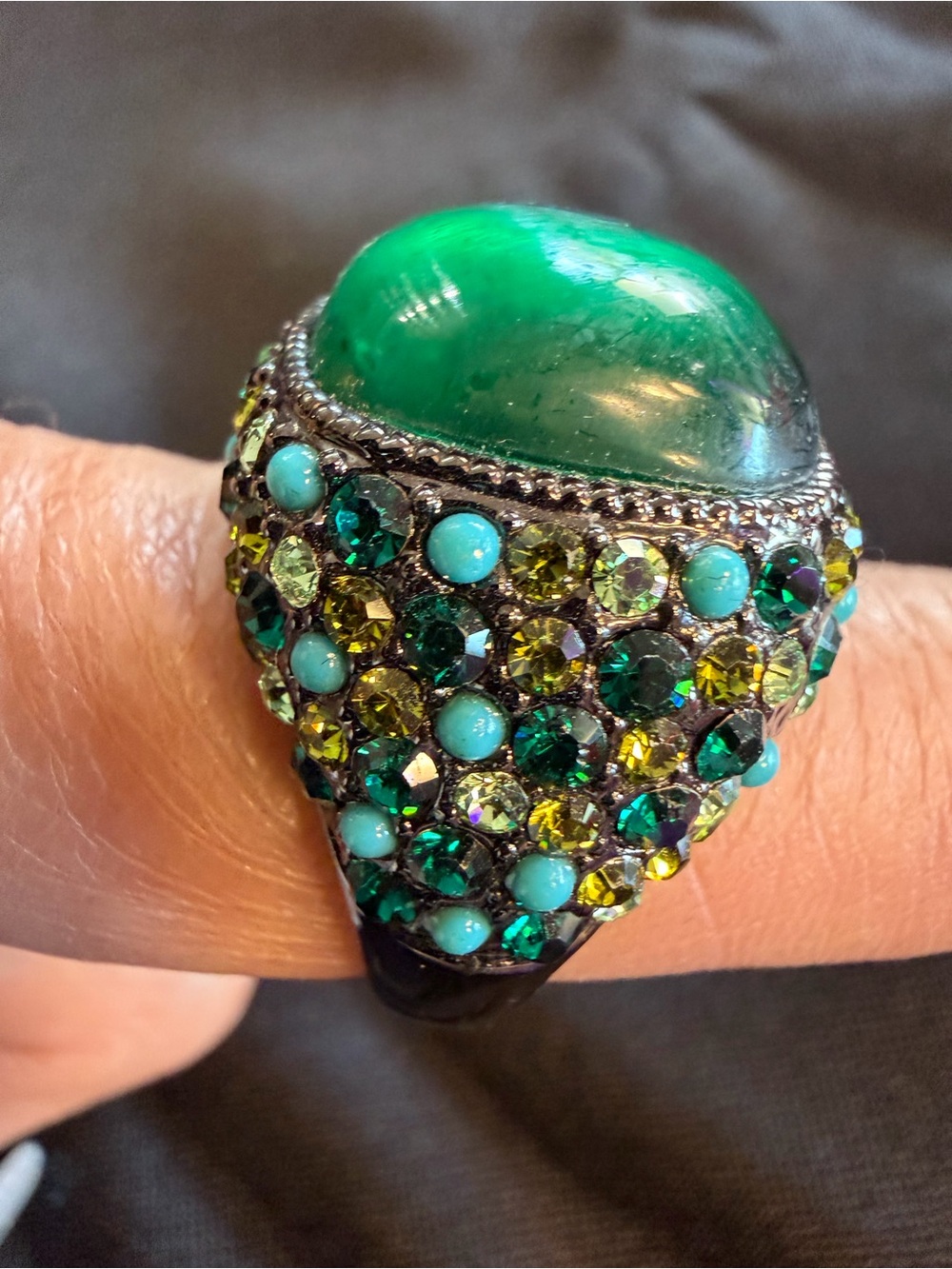 Park Lane Emerald City Ring Green Cabochon Crystal Retired Orig. $128